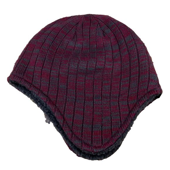 Stanley Bostitch TOOLS KNIT BEANIE HAT Heather Gray & Maroon with Ear Flaps NWOT - Picture 1 of 13